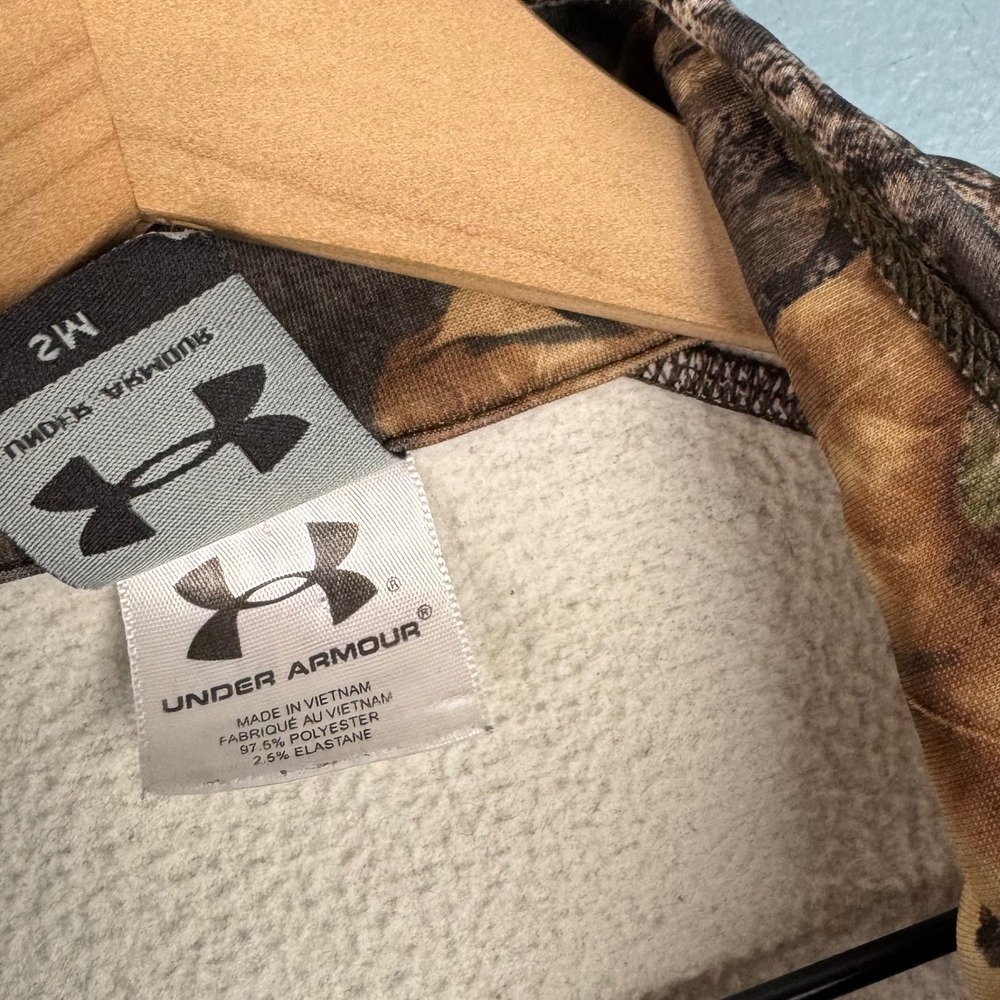 Under Armour Men's Small Brown Mossy Oak Breakup Camo Full Zip Fleece Vest Logo - Picture 6 of 8
